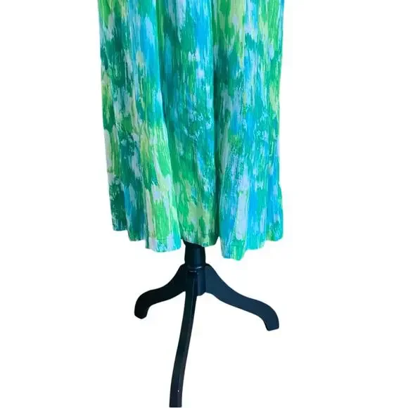 Vintage Choices 100% Linen Sleeveless Green and Blue Maxi Dress small - Picture 4 of 15